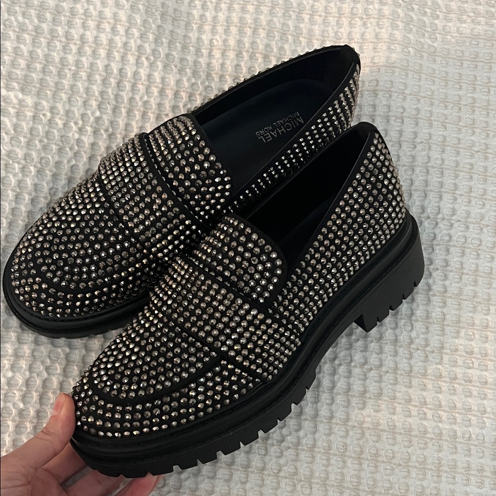 Michael Kors Silver Studded Black Loafers